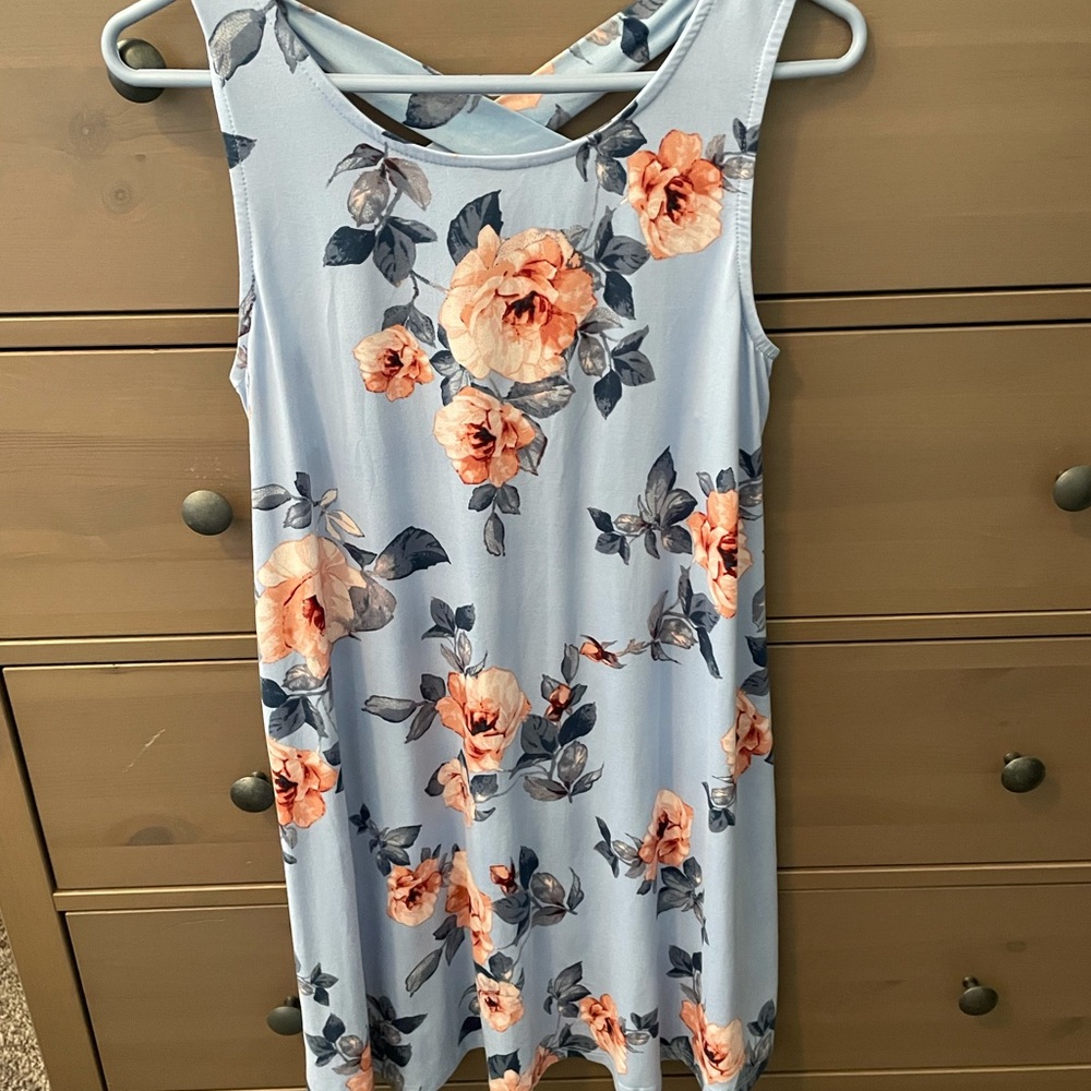 Blue floral tank dress with cute back